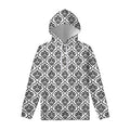 White And Black Damask Pattern Print Pullover Hoodie