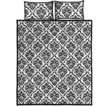 White And Black Damask Pattern Print Quilt Bed Set