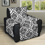 White And Black Damask Pattern Print Recliner Protector