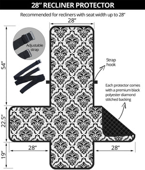 White And Black Damask Pattern Print Recliner Protector