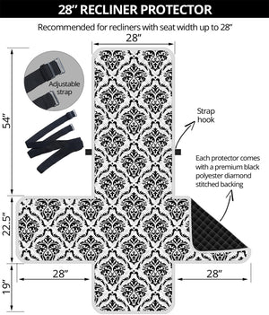 White And Black Damask Pattern Print Recliner Protector