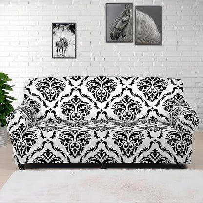 White And Black Damask Pattern Print Sofa Cover