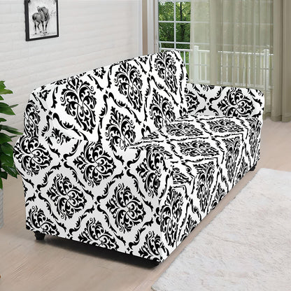 White And Black Damask Pattern Print Sofa Cover