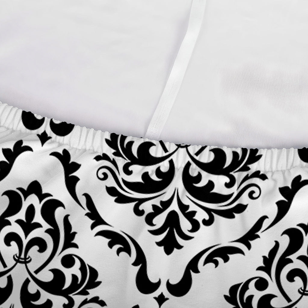 White And Black Damask Pattern Print Sofa Cover