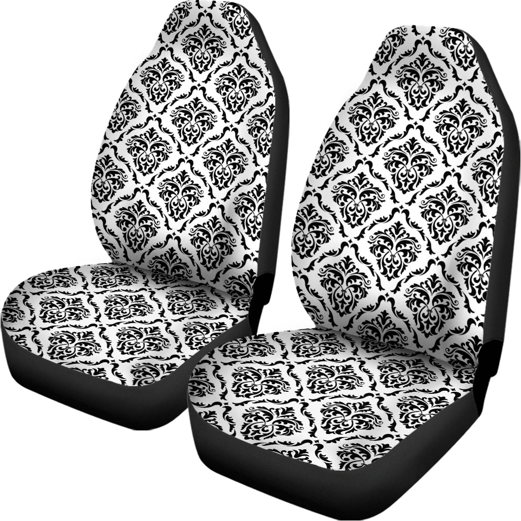 White And Black Damask Pattern Print Universal Fit Car Seat Covers