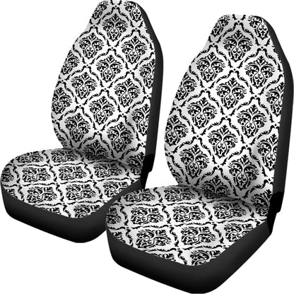 White And Black Damask Pattern Print Universal Fit Car Seat Covers