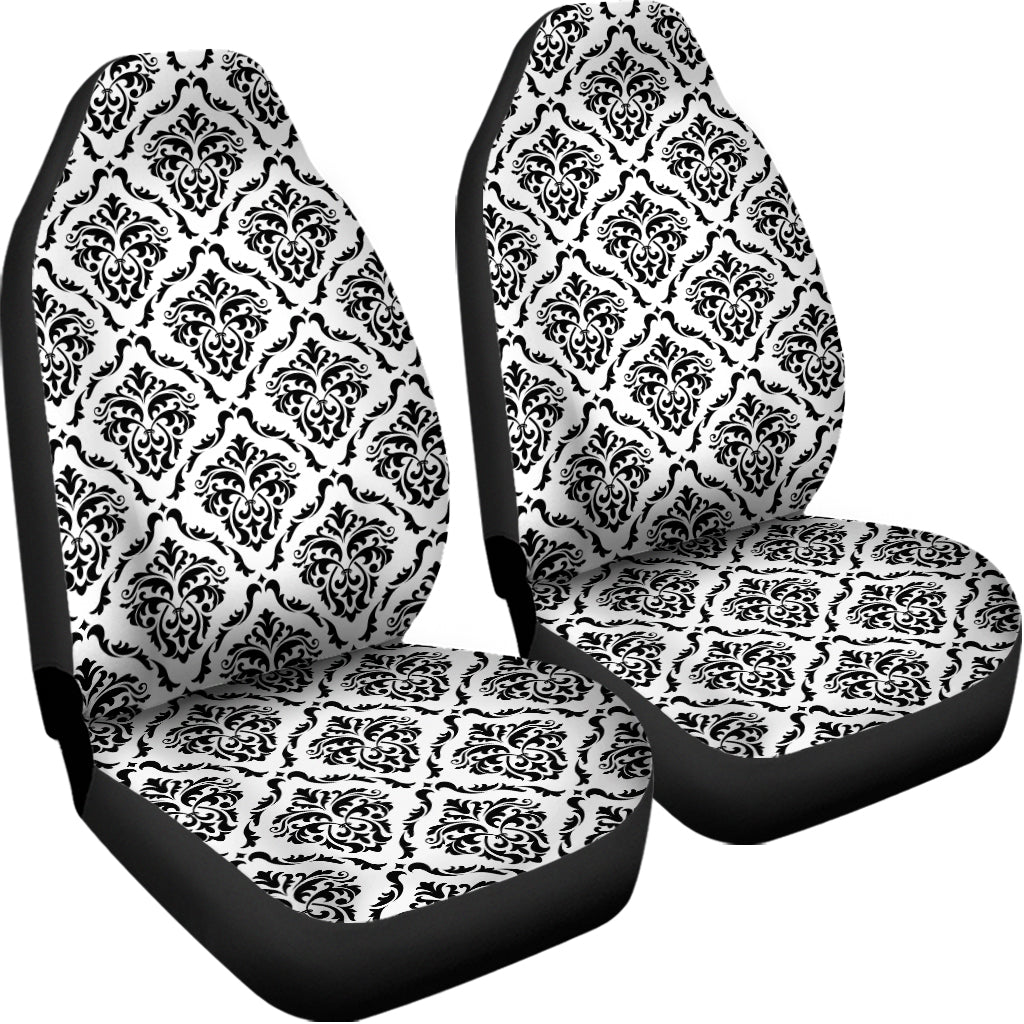 White And Black Damask Pattern Print Universal Fit Car Seat Covers