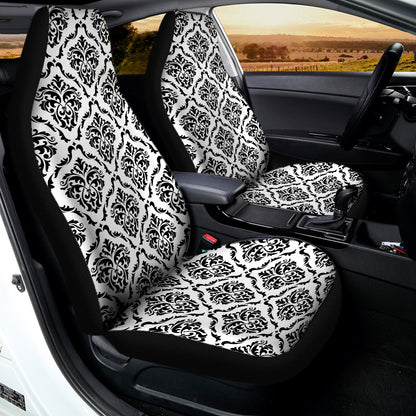 White And Black Damask Pattern Print Universal Fit Car Seat Covers