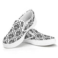 White And Black Damask Pattern Print White Slip On Sneakers