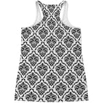 White And Black Damask Pattern Print Women's Racerback Tank Top