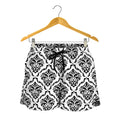 White And Black Damask Pattern Print Women's Shorts