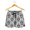 White And Black Damask Pattern Print Women's Shorts