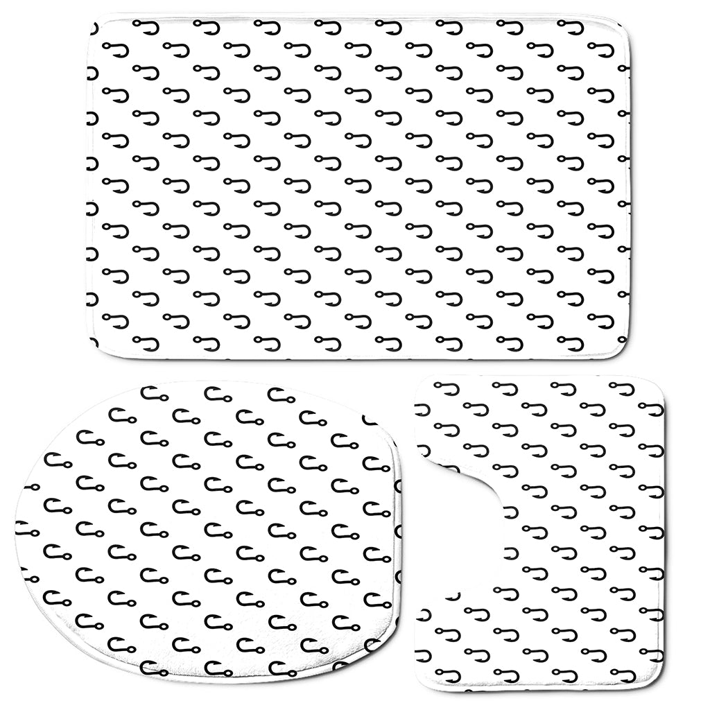 White And Black Fishing Hooks Print 3 Piece Bath Mat Set