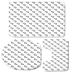 White And Black Fishing Hooks Print 3 Piece Bath Mat Set