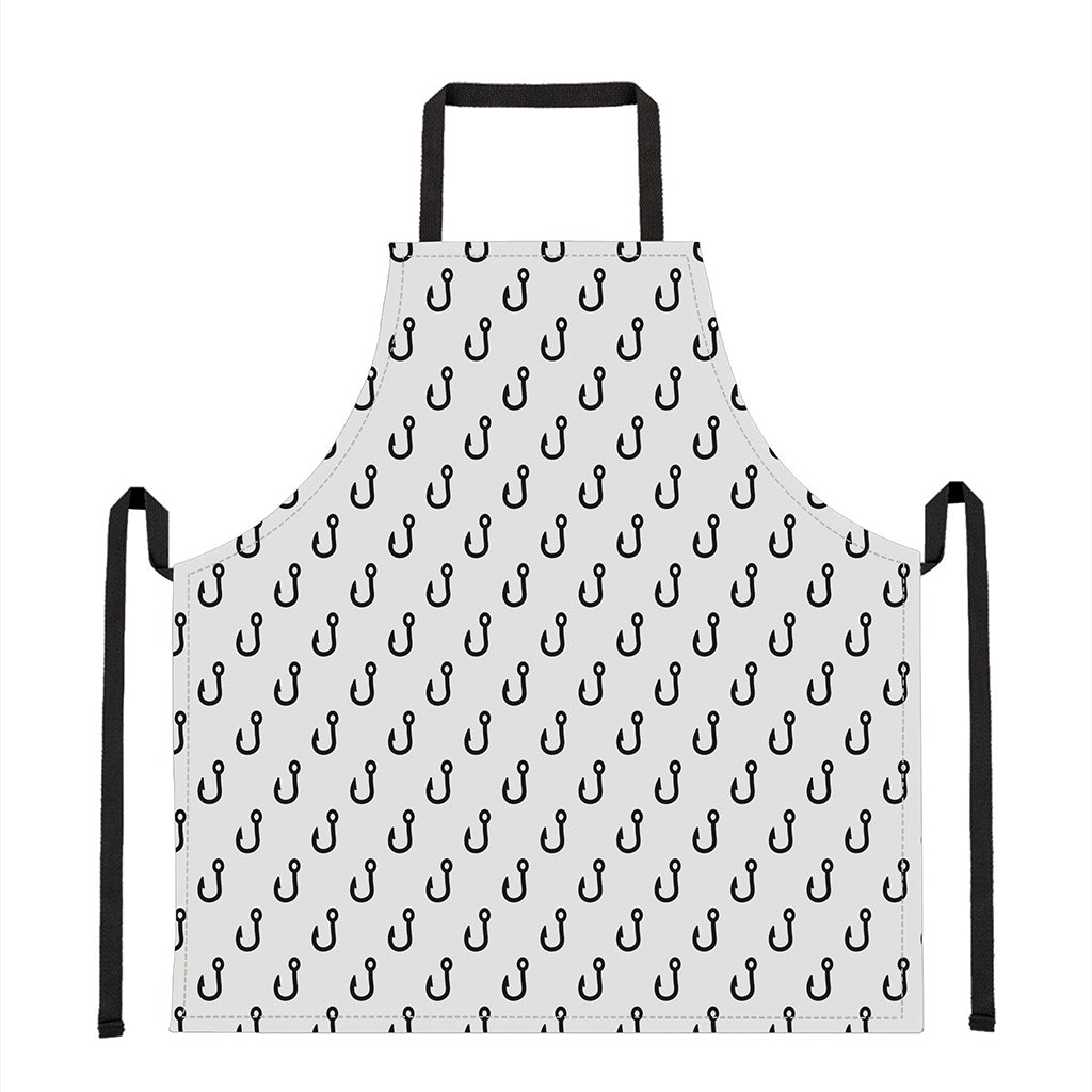 White And Black Fishing Hooks Print Apron