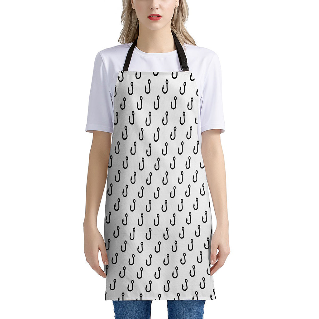 White And Black Fishing Hooks Print Apron