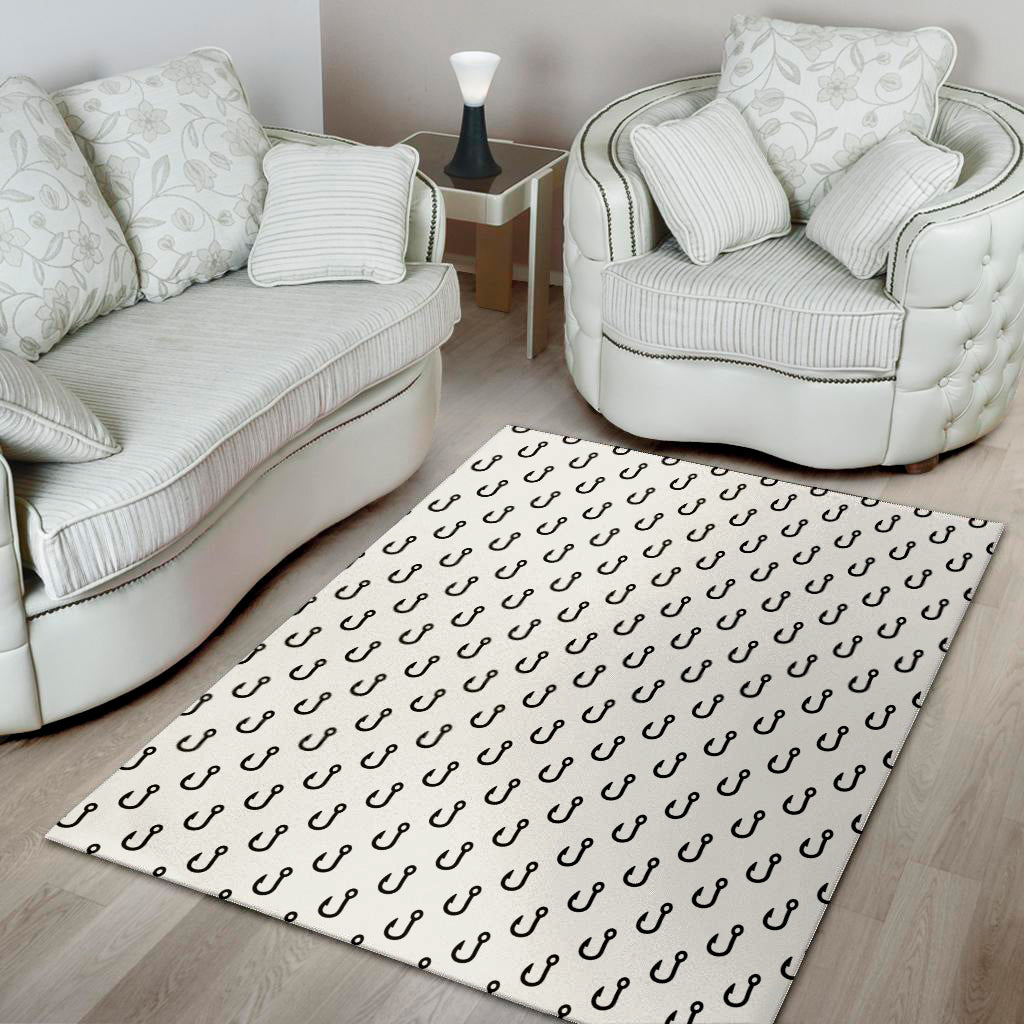 White And Black Fishing Hooks Print Area Rug