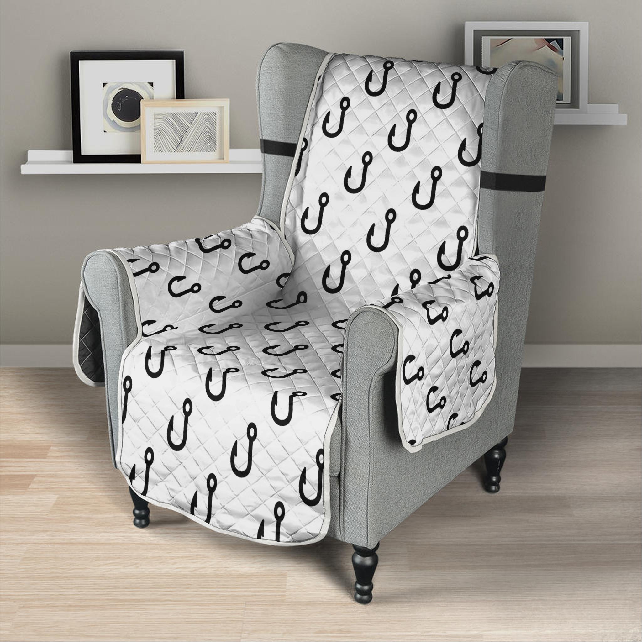 White And Black Fishing Hooks Print Armchair Protector