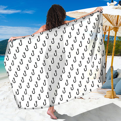White And Black Fishing Hooks Print Beach Sarong Wrap