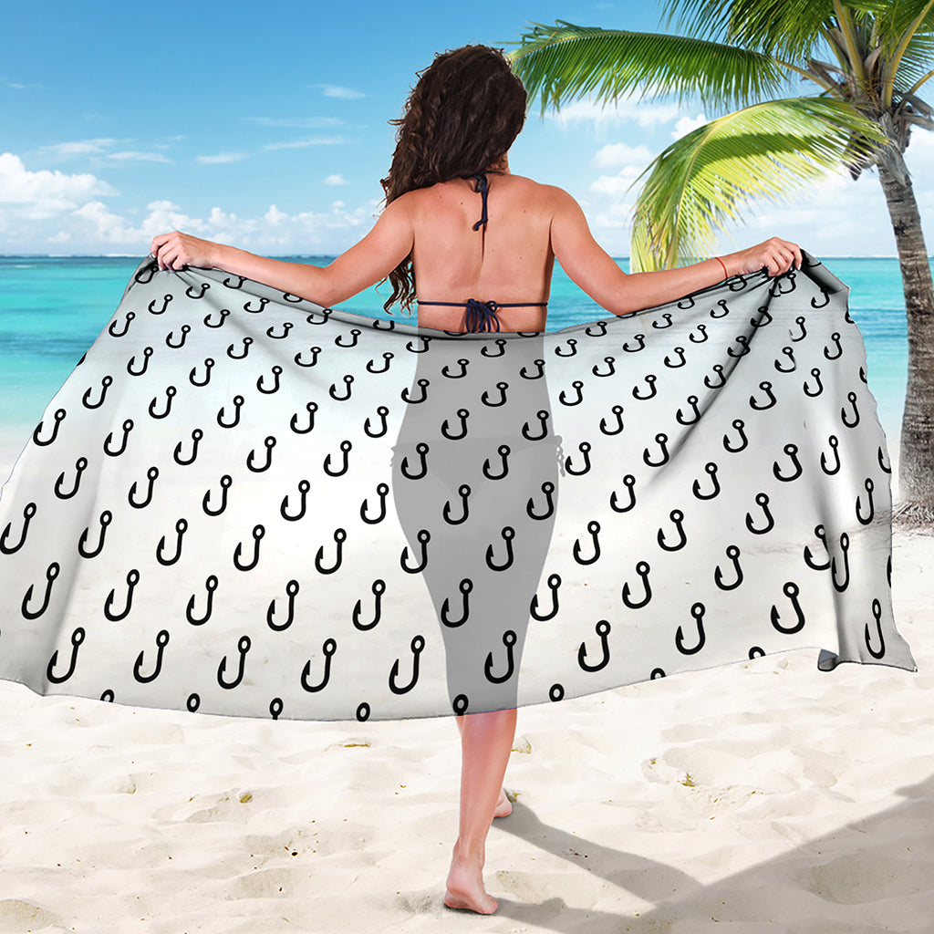 White And Black Fishing Hooks Print Beach Sarong Wrap