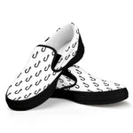 White And Black Fishing Hooks Print Black Slip On Shoes