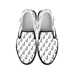 White And Black Fishing Hooks Print Black Slip On Shoes