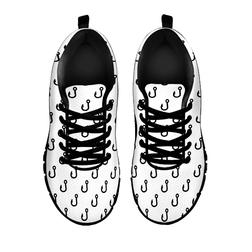 White And Black Fishing Hooks Print Black Sneakers