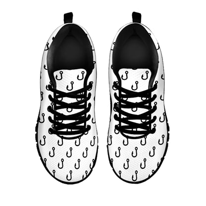 White And Black Fishing Hooks Print Black Sneakers