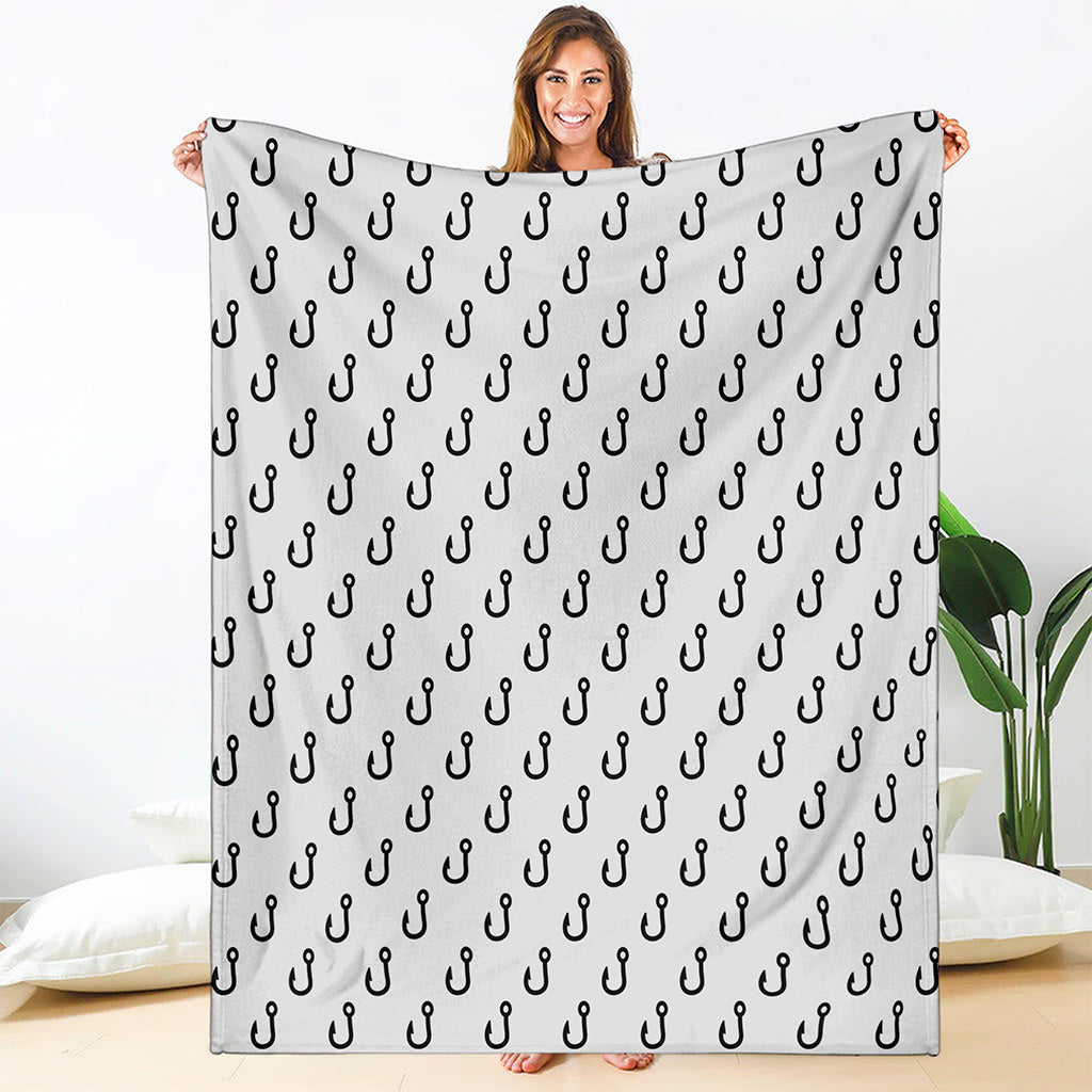 White And Black Fishing Hooks Print Blanket