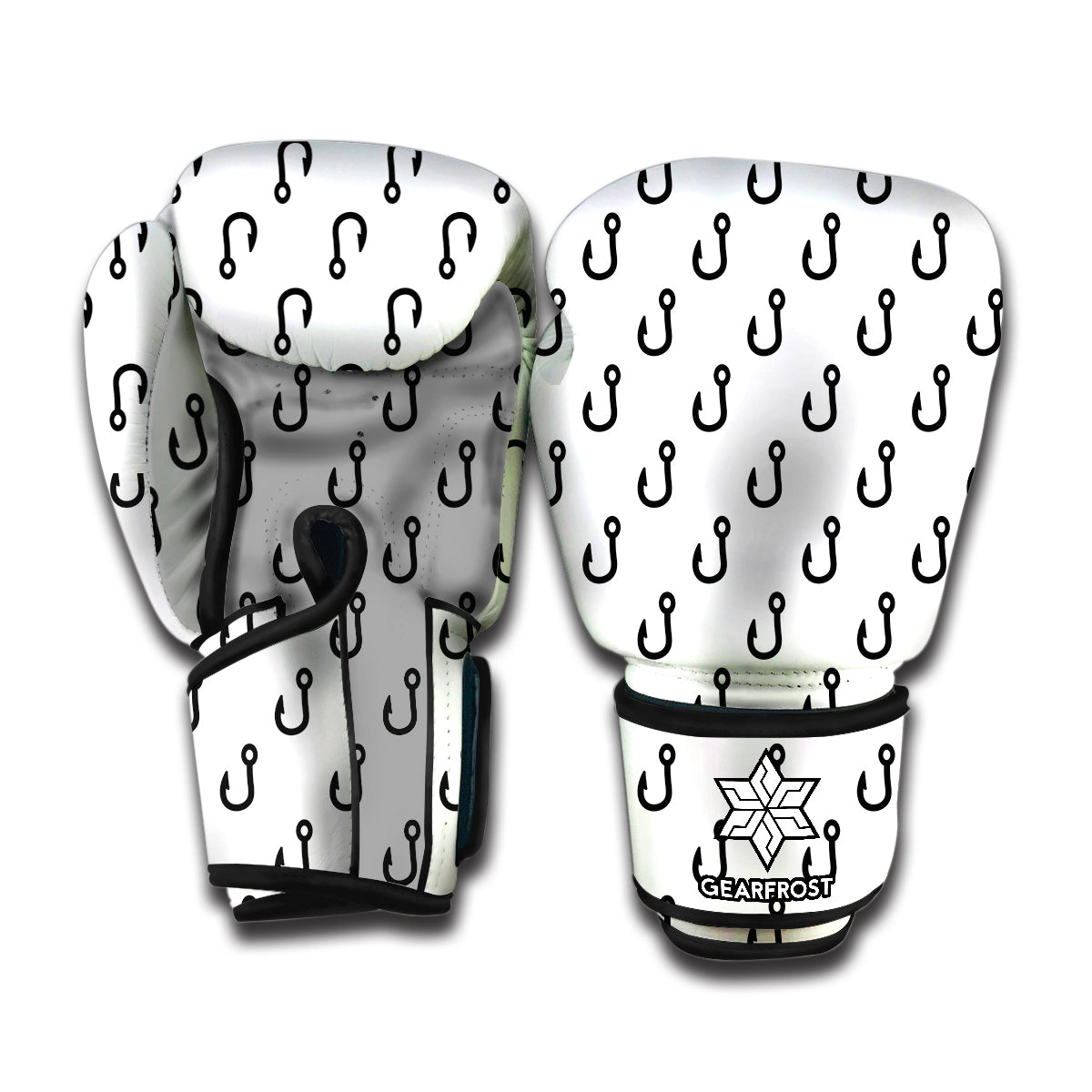 White And Black Fishing Hooks Print Boxing Gloves