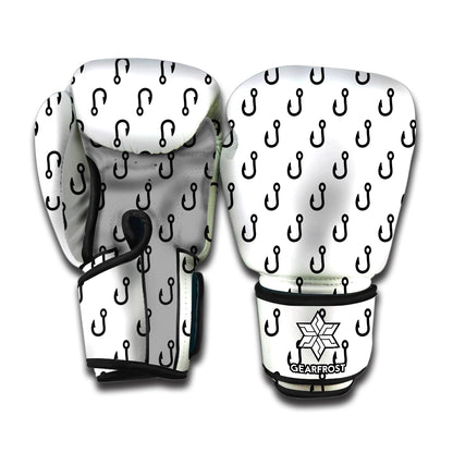White And Black Fishing Hooks Print Boxing Gloves