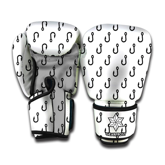 White And Black Fishing Hooks Print Boxing Gloves