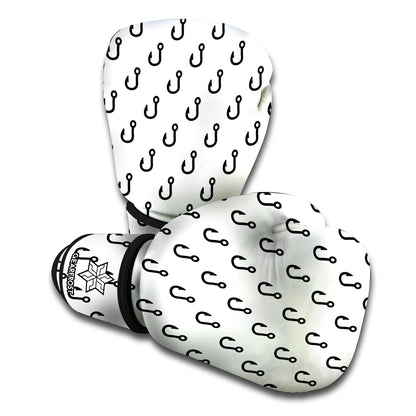 White And Black Fishing Hooks Print Boxing Gloves