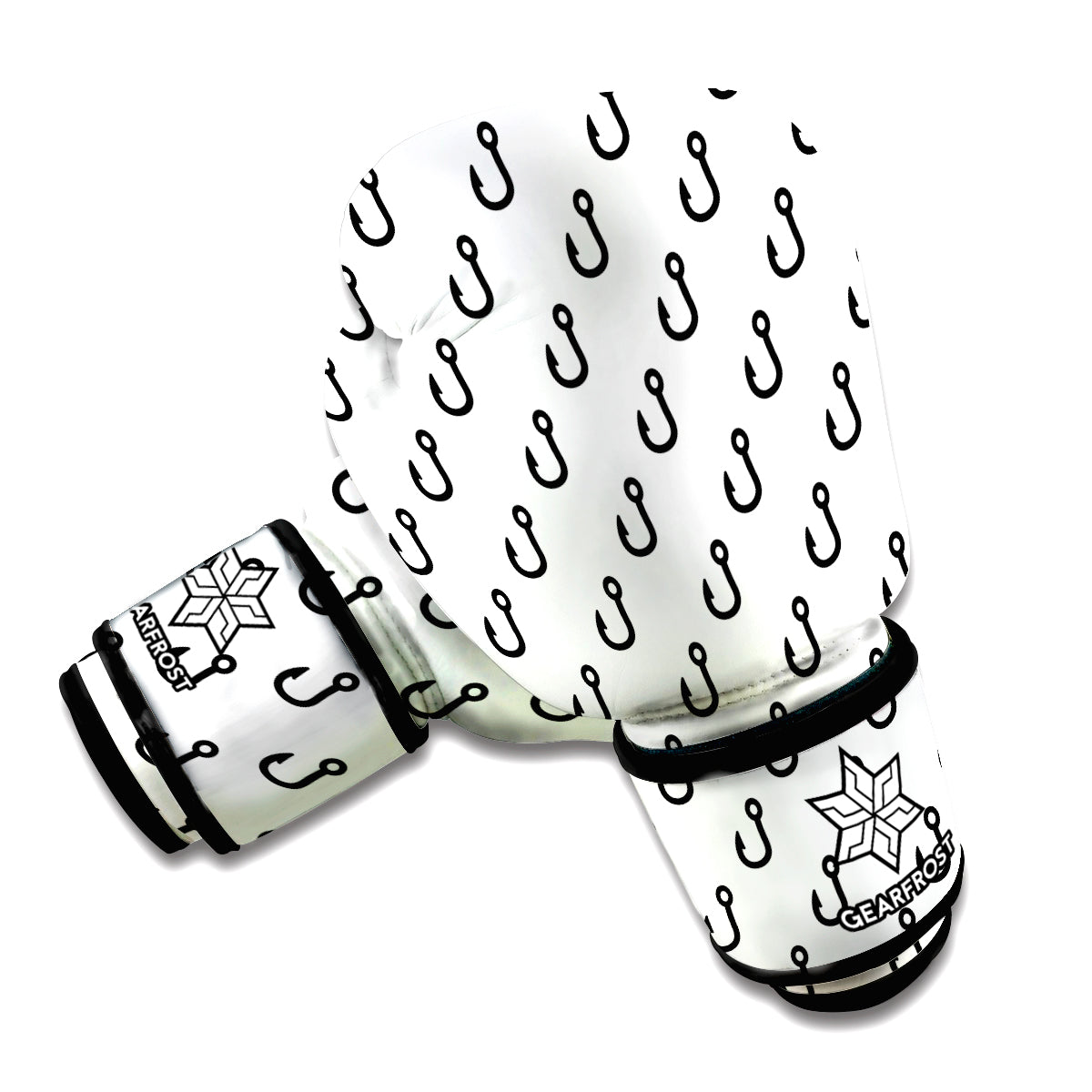 White And Black Fishing Hooks Print Boxing Gloves
