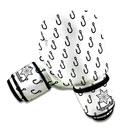 White And Black Fishing Hooks Print Boxing Gloves