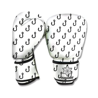 White And Black Fishing Hooks Print Boxing Gloves