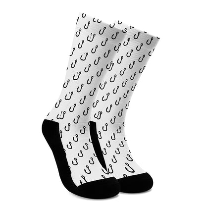 White And Black Fishing Hooks Print Crew Socks