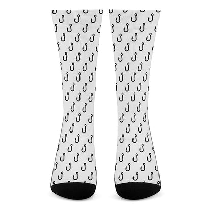 White And Black Fishing Hooks Print Crew Socks