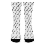 White And Black Fishing Hooks Print Crew Socks