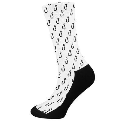 White And Black Fishing Hooks Print Crew Socks