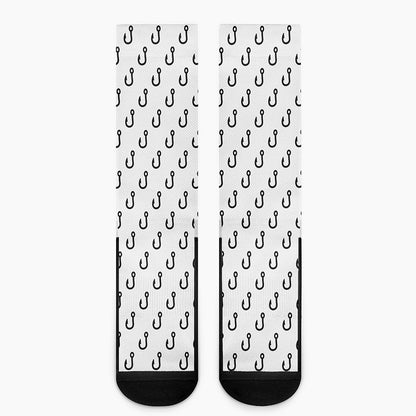 White And Black Fishing Hooks Print Crew Socks