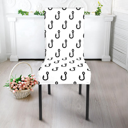 White And Black Fishing Hooks Print Dining Chair Slipcover