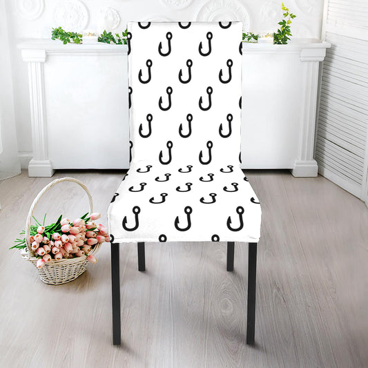 White And Black Fishing Hooks Print Dining Chair Slipcover