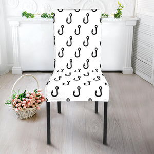 White And Black Fishing Hooks Print Dining Chair Slipcover