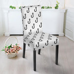 White And Black Fishing Hooks Print Dining Chair Slipcover