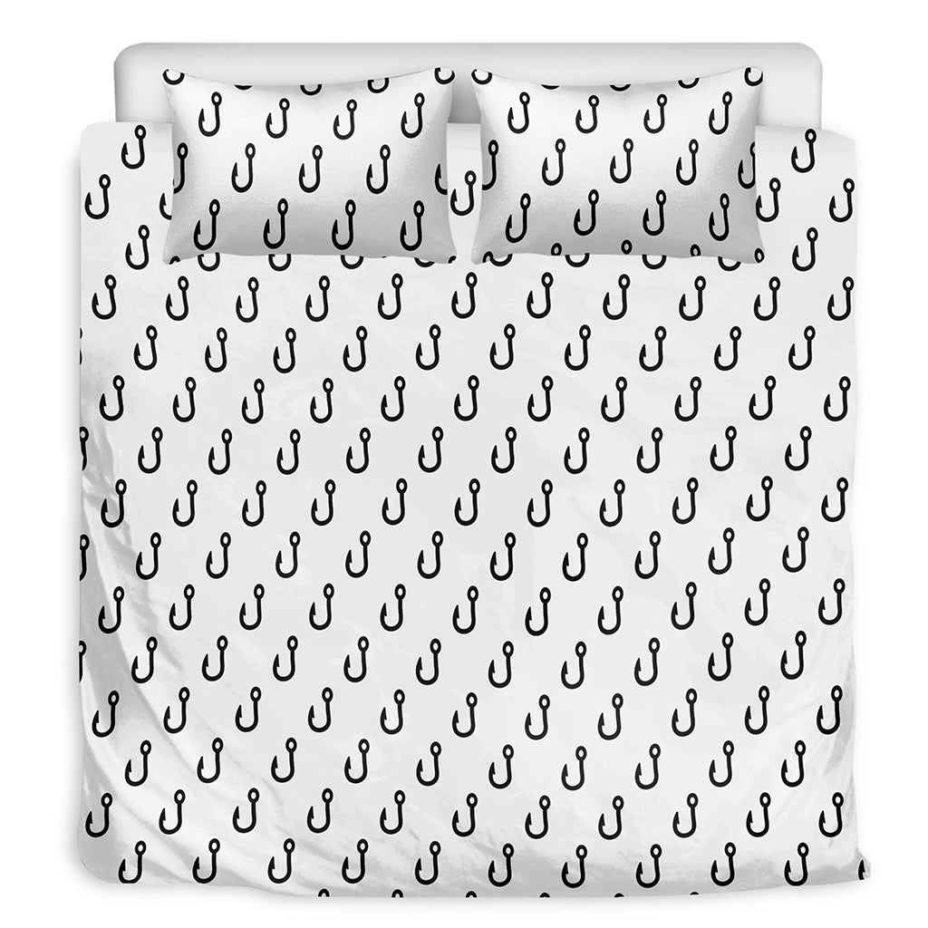 White And Black Fishing Hooks Print Duvet Cover Bedding Set