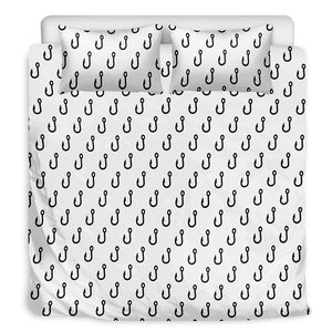 White And Black Fishing Hooks Print Duvet Cover Bedding Set