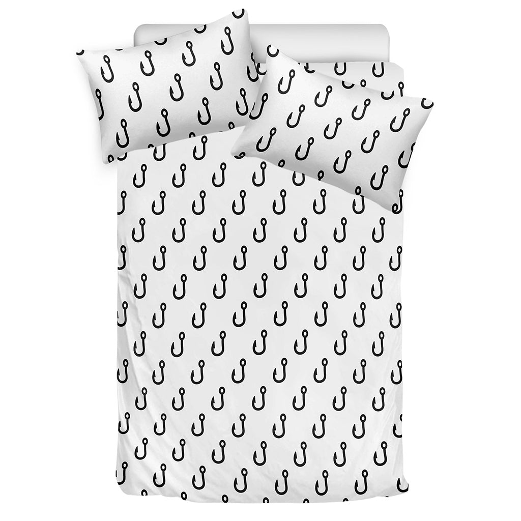 White And Black Fishing Hooks Print Duvet Cover Bedding Set