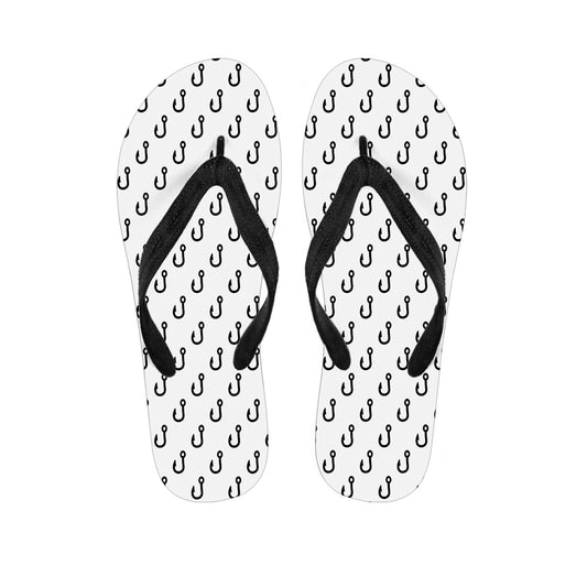 White And Black Fishing Hooks Print Flip Flops