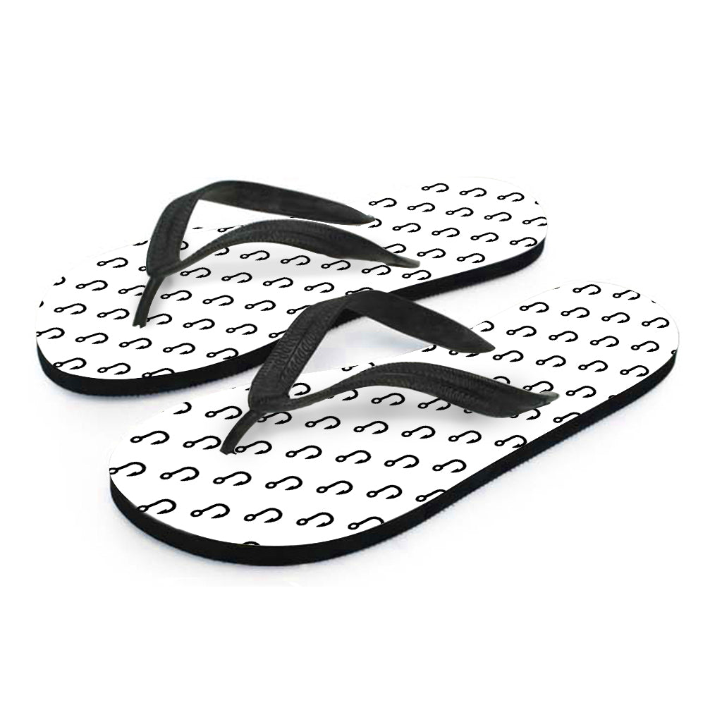 White And Black Fishing Hooks Print Flip Flops